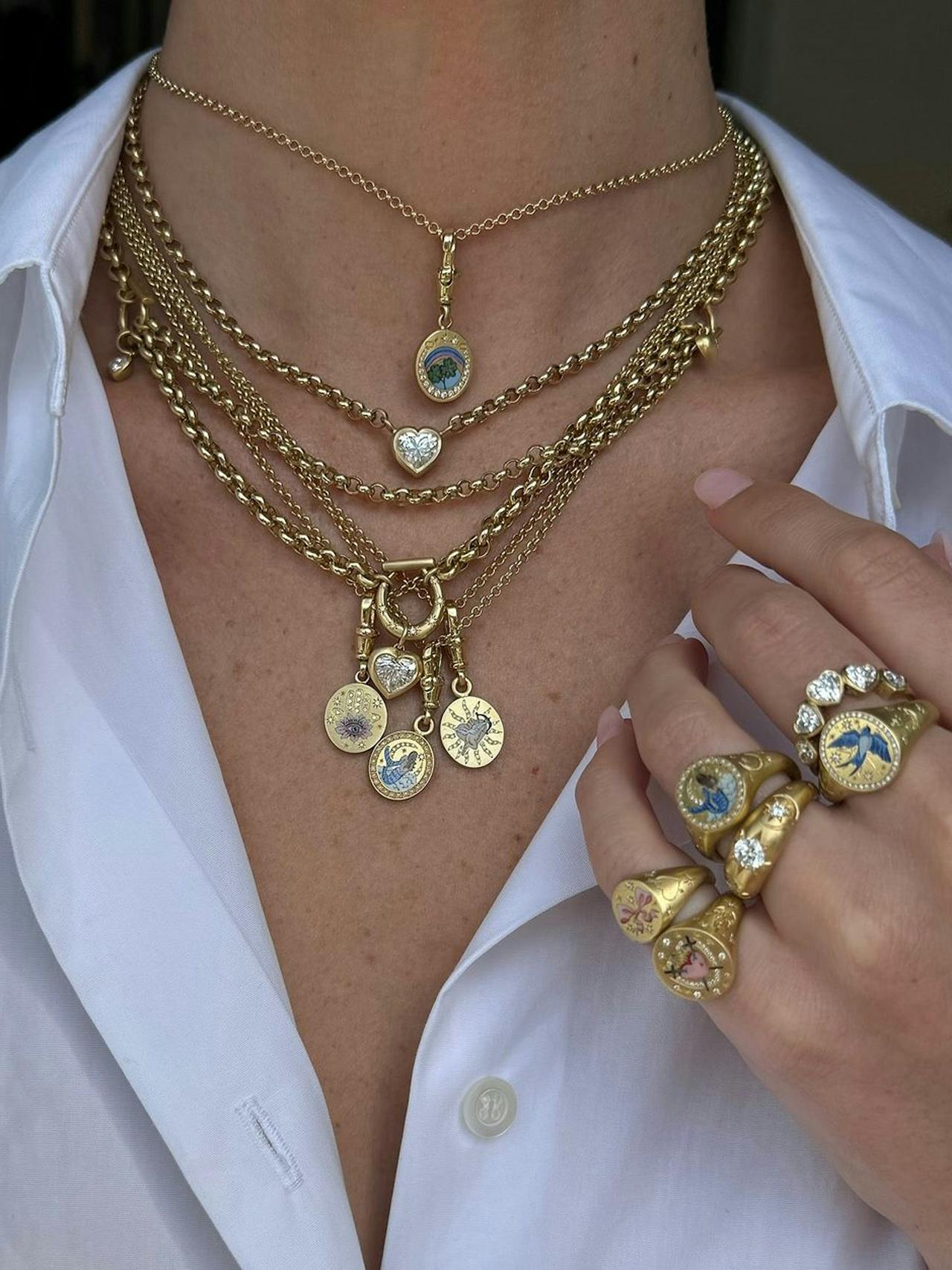 Discover ethereal heirloom jewellery on Collagerie. Handcrafted in London, Cece Jewellery decorates gold pendants and signet rings with hand-painted enamel artworks, intricate engravings and precious stones | Collagerie.com