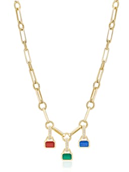 Gold twisted link vintage chain necklace Pendant V by Laura Vann    - Collagerie