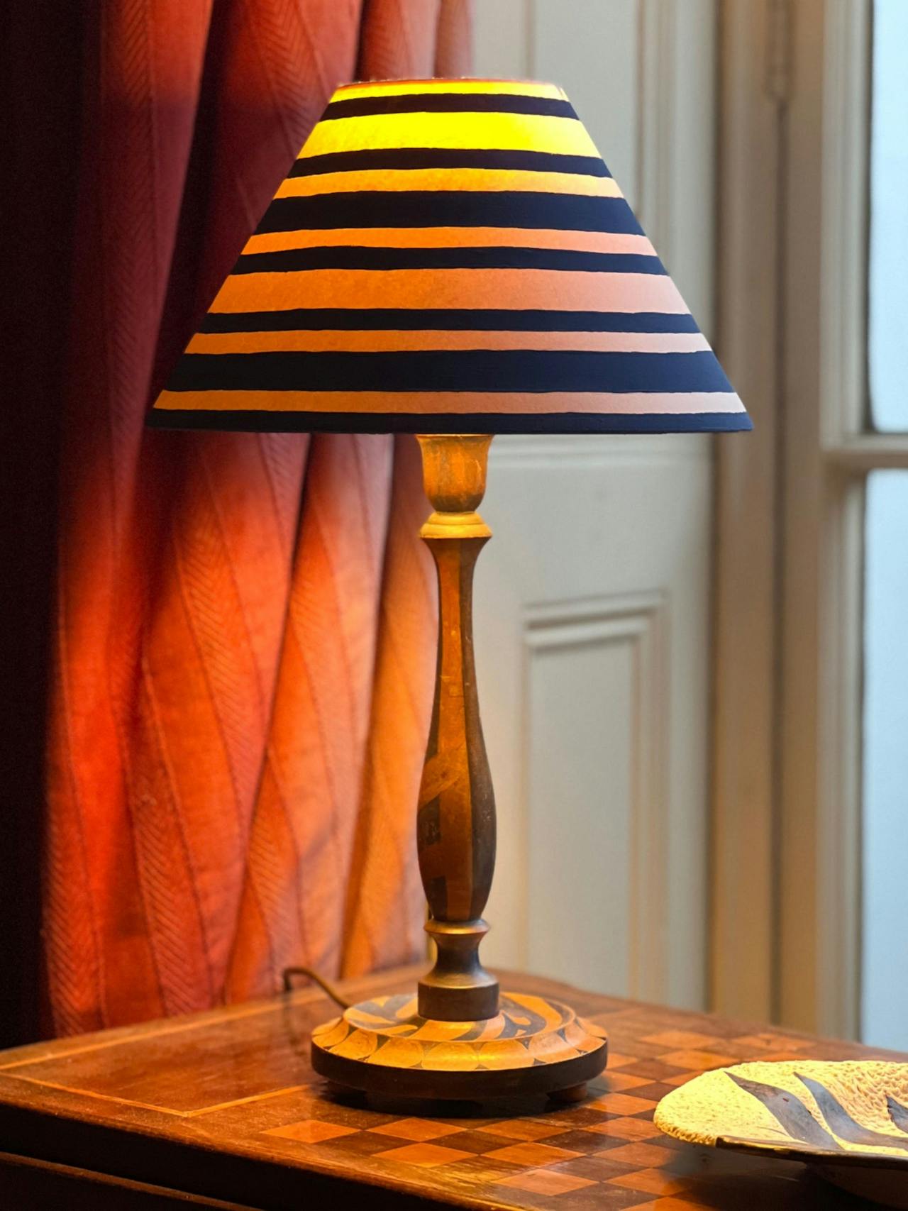 Serge Ticking Stripes coolie lampshade Interiors Alvaro Picardo    - Collagerie