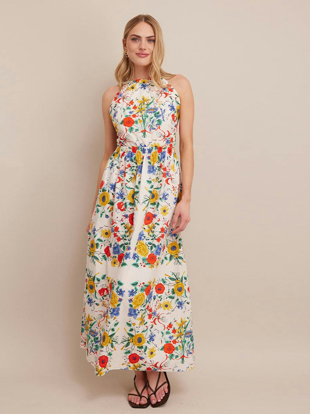 Colomba backless maxi dress in Flora Scarf Turtledove Dresses Cara Cara    - Collagerie