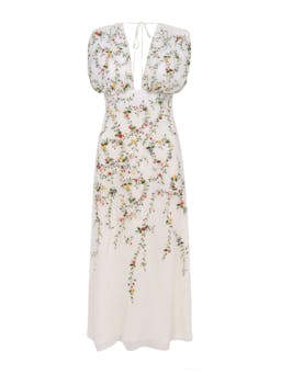 Primavera white embroidered floral silk midi dress Clothing Markarian    - Collagerie