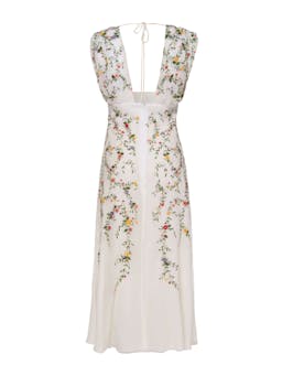 Primavera white embroidered floral silk midi dress Clothing Markarian    - Collagerie