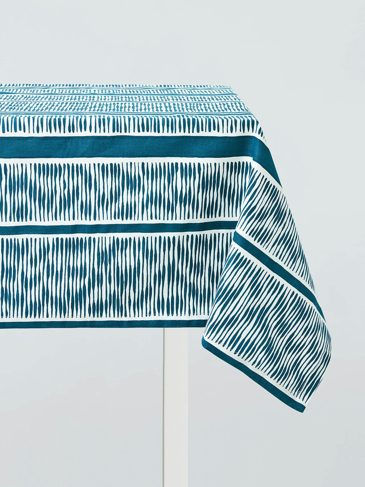 Blue ikat stripe rectangular tablecloth L250 x W160cm