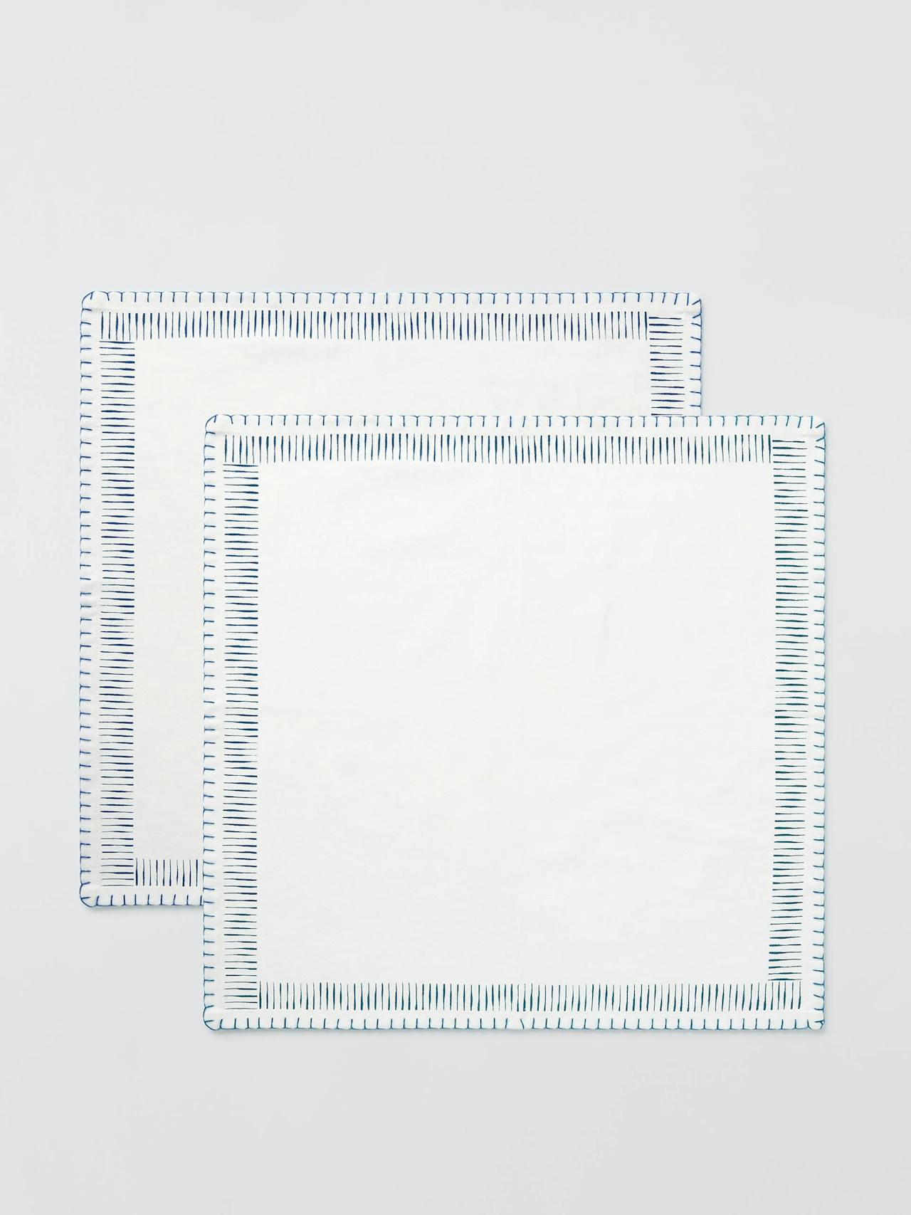 Blue stripe border cotton napkins (set of 2)