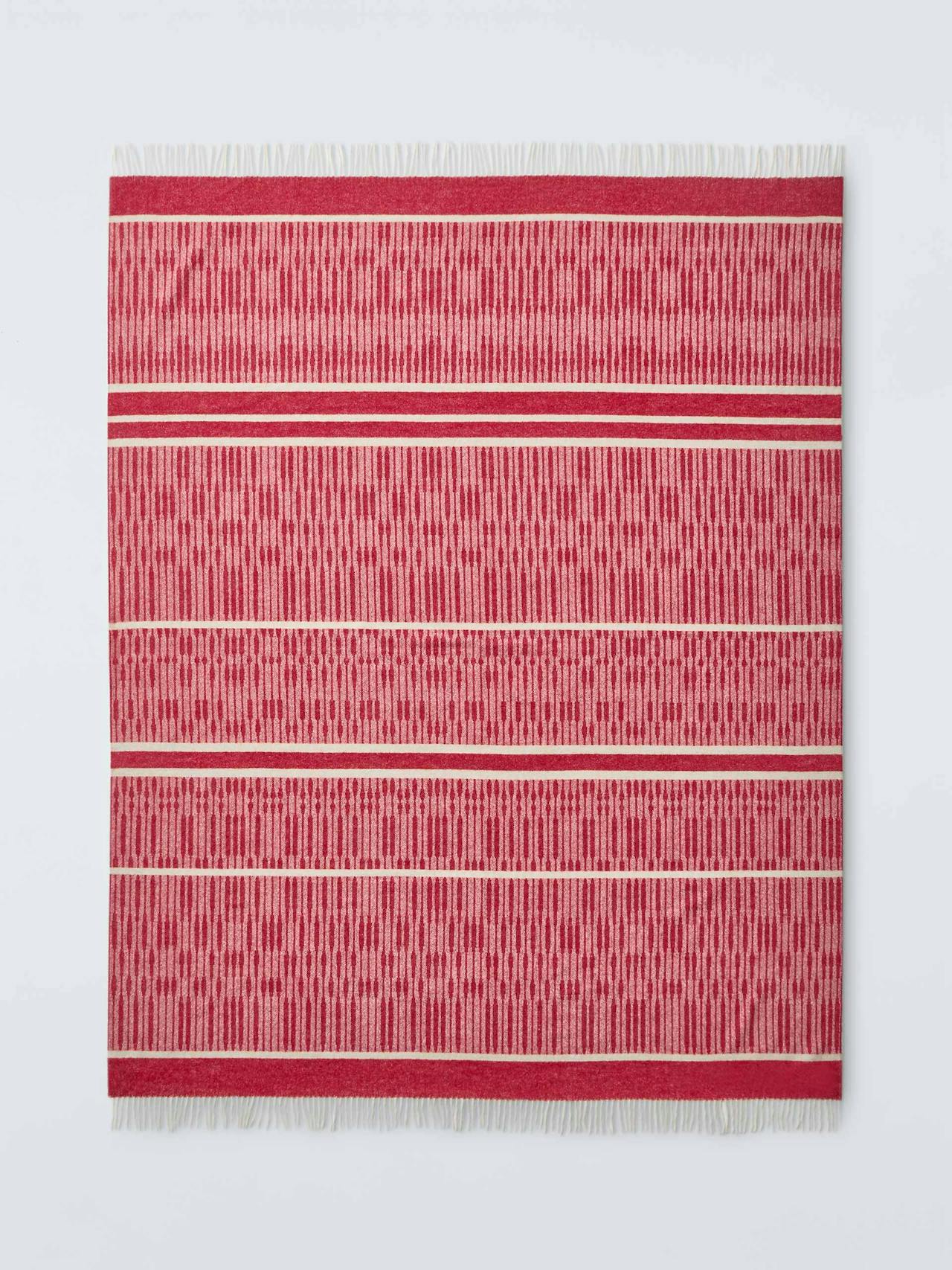 Ikat stripe merino wool throw, bright red