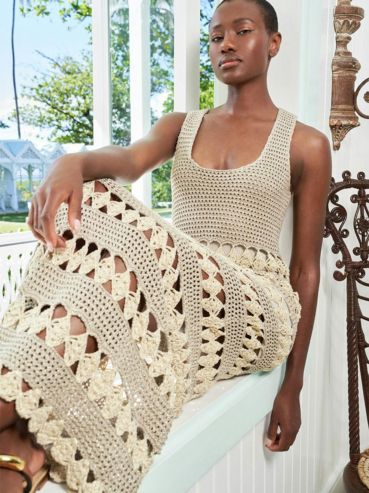 Metallic ivory crochet Joan dress Dresses Cara Cara    - Collagerie