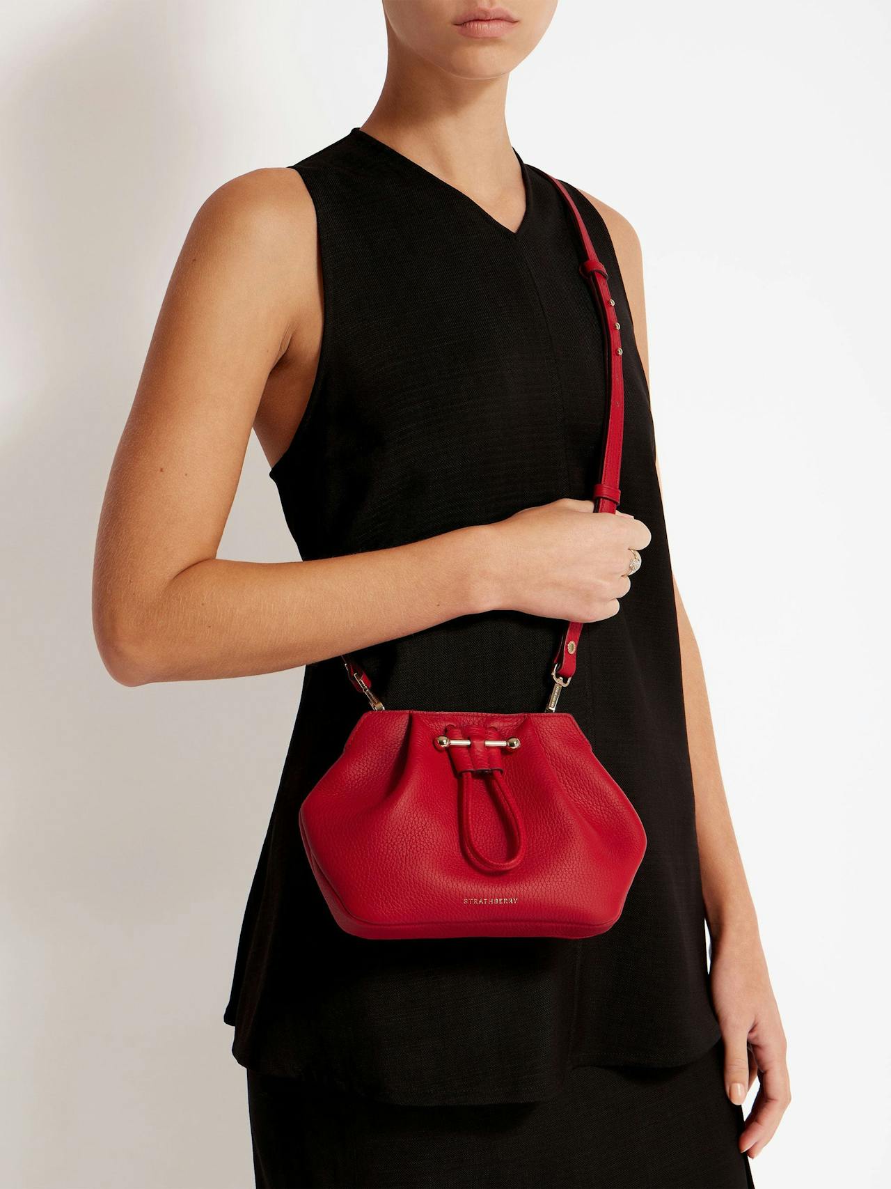 Ruby and burgundy edge stitch Osette crossbody bag Osette Crossbody Strathberry    - Collagerie