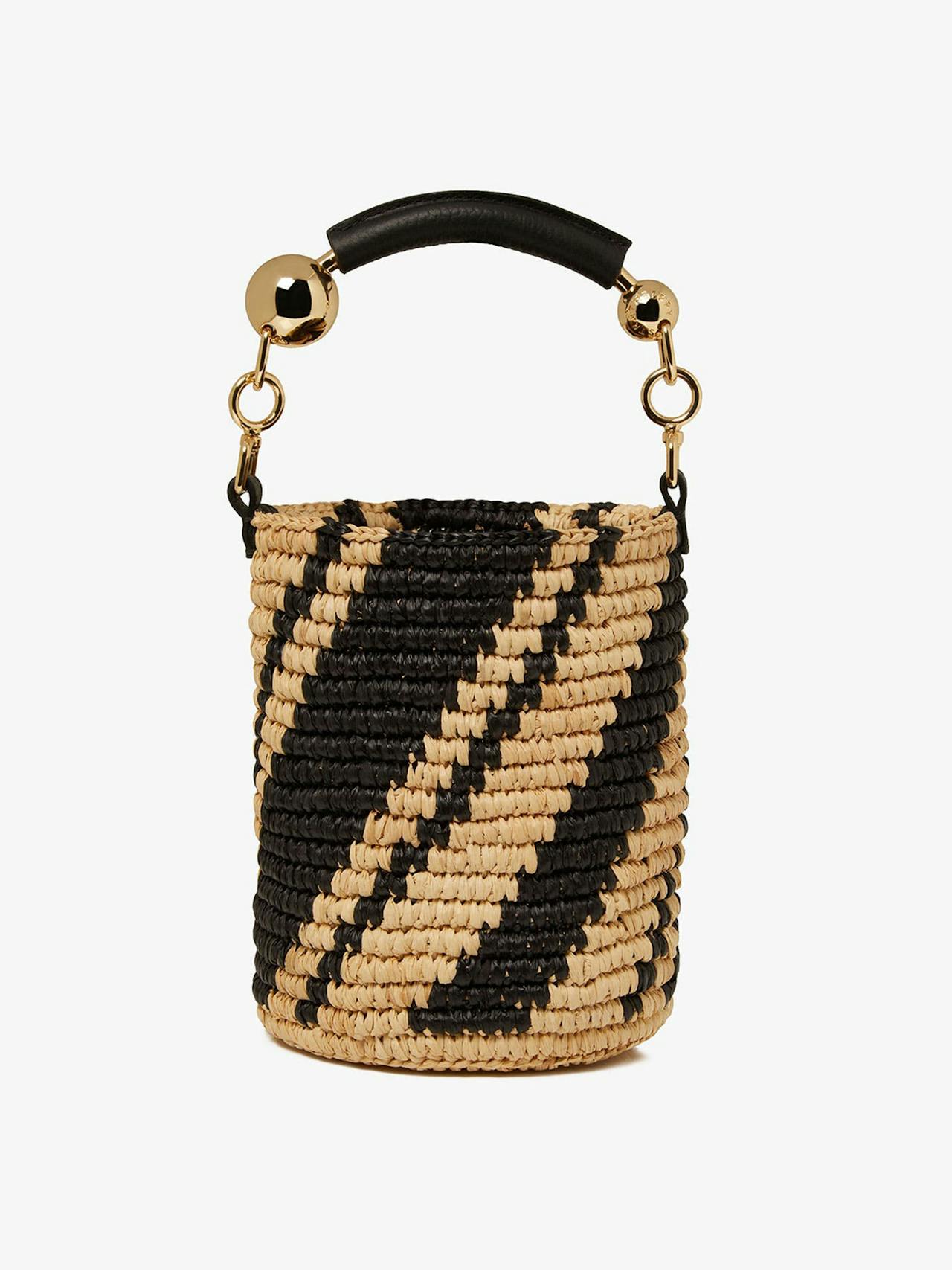 Raffia black natural Crescent basket bag