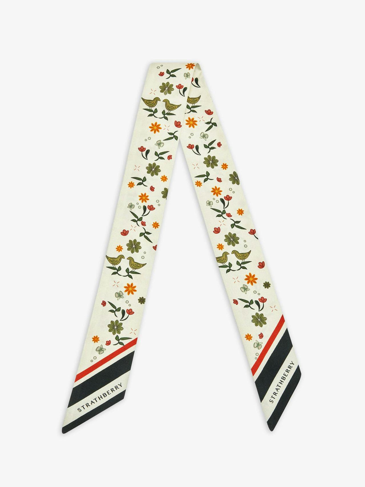 Vanilla bird print silk skinny scarf