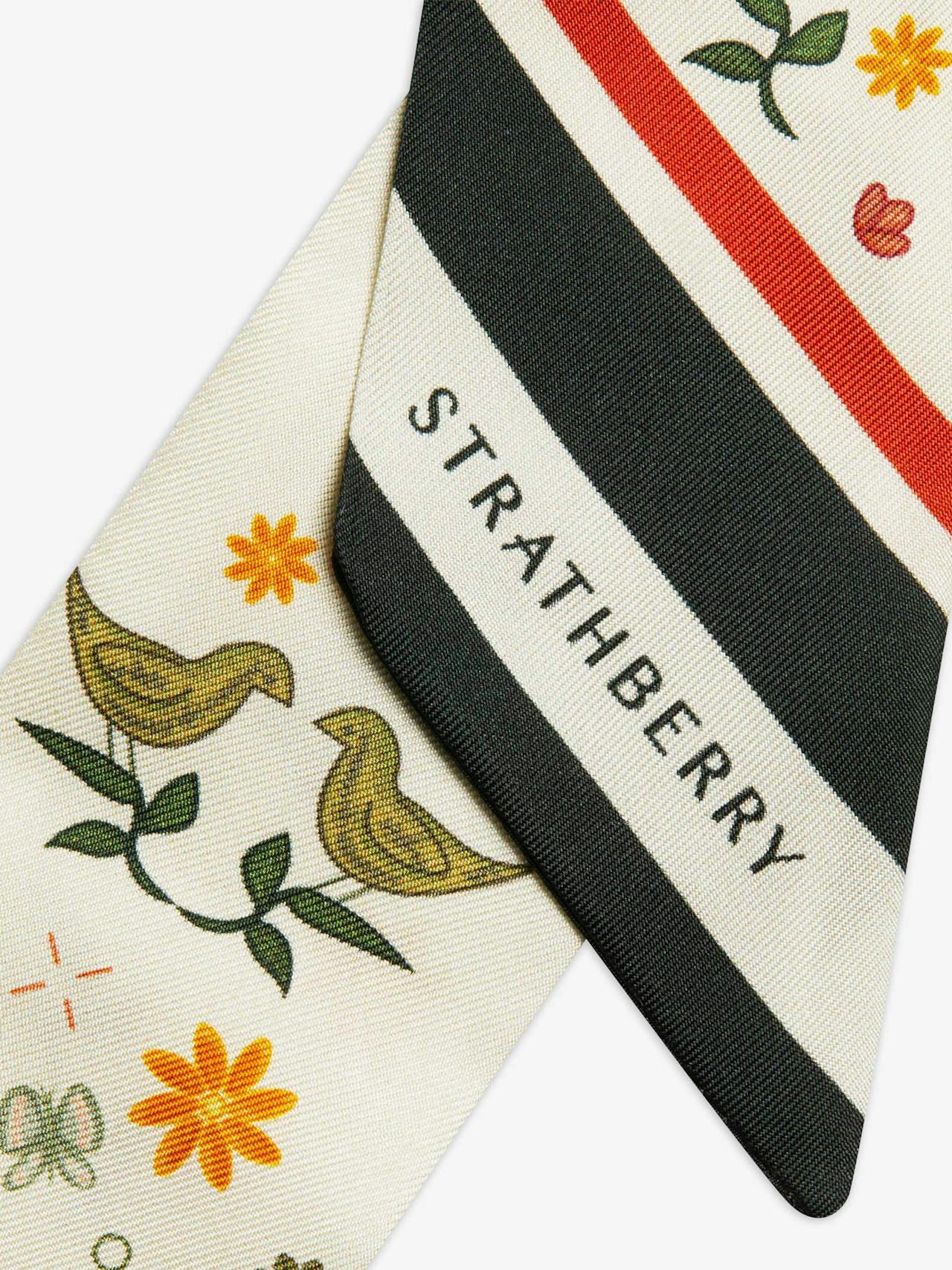 Vanilla bird print silk skinny scarf Silk Skinny Scarf Strathberry    - Collagerie