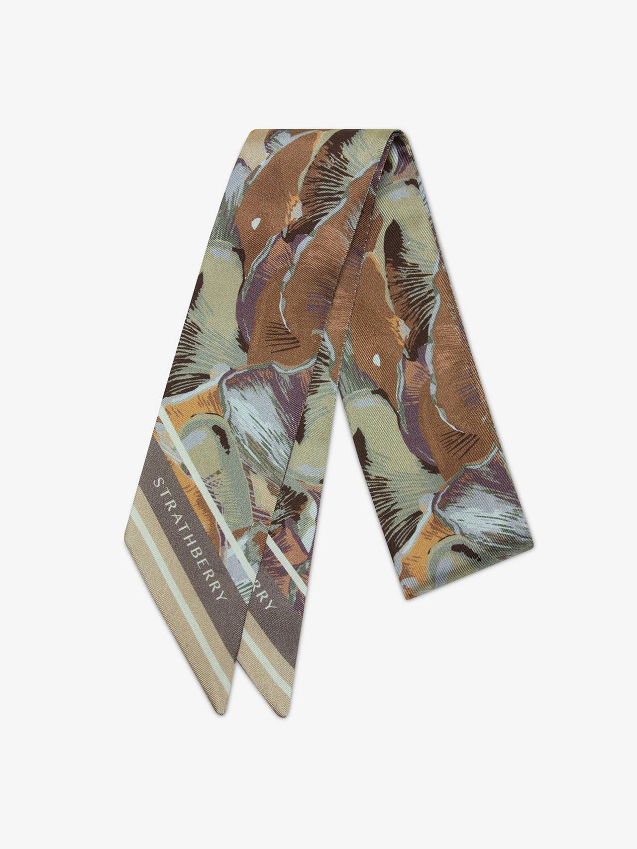 Oat and mushroom print silk skinny scarf Silk Skinny Scarf Strathberry    - Collagerie