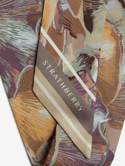 Oat and mushroom print silk skinny scarf Silk Skinny Scarf Strathberry    - Collagerie