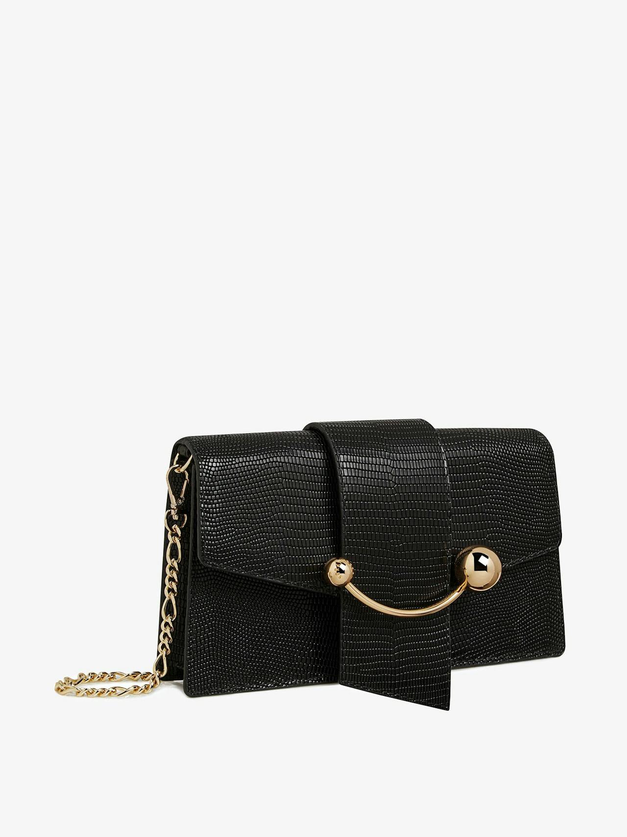 Black lizard-embossed leather Crescent On A Chain bag