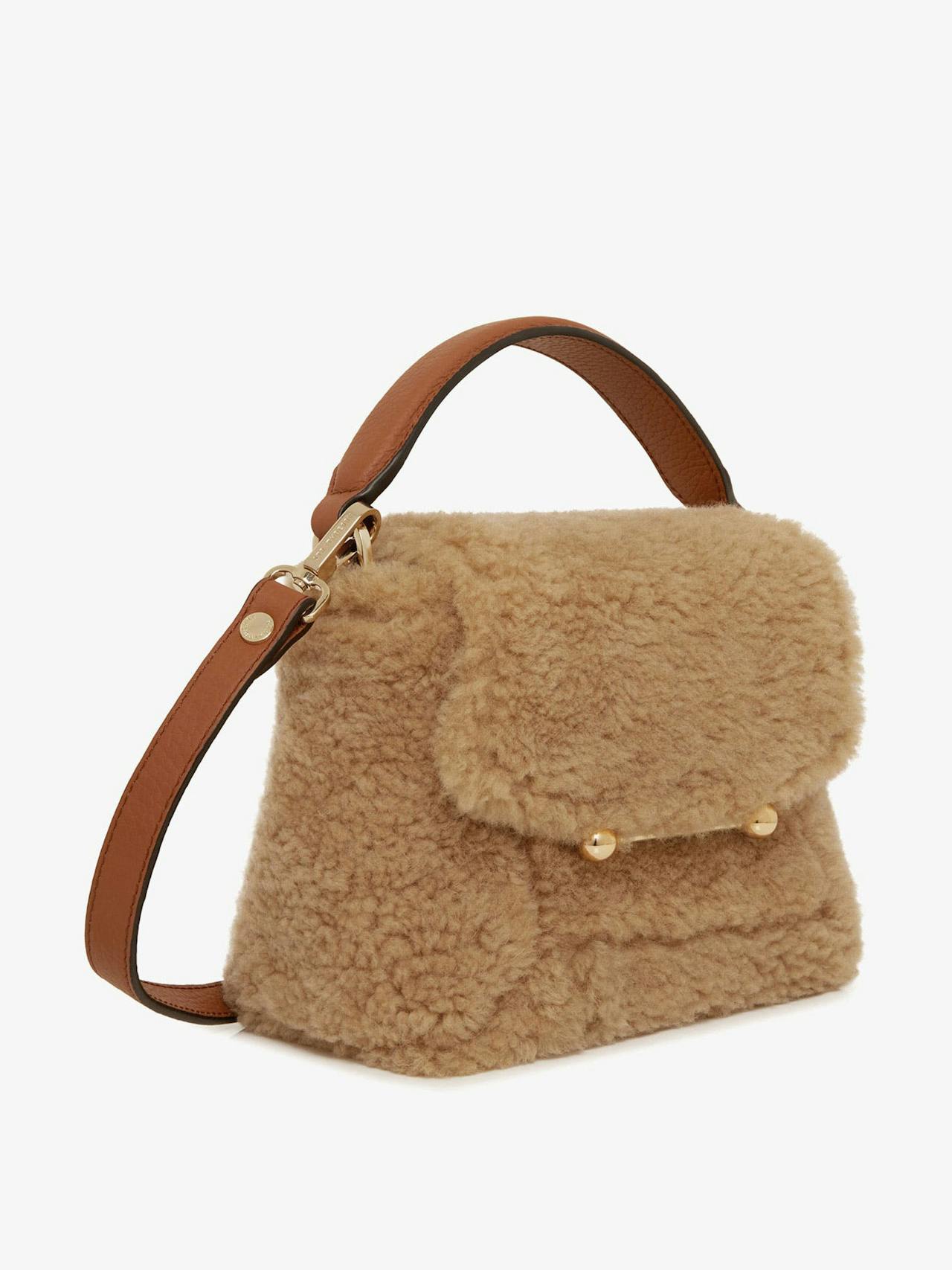 Caramel shearling mosaic nano bag