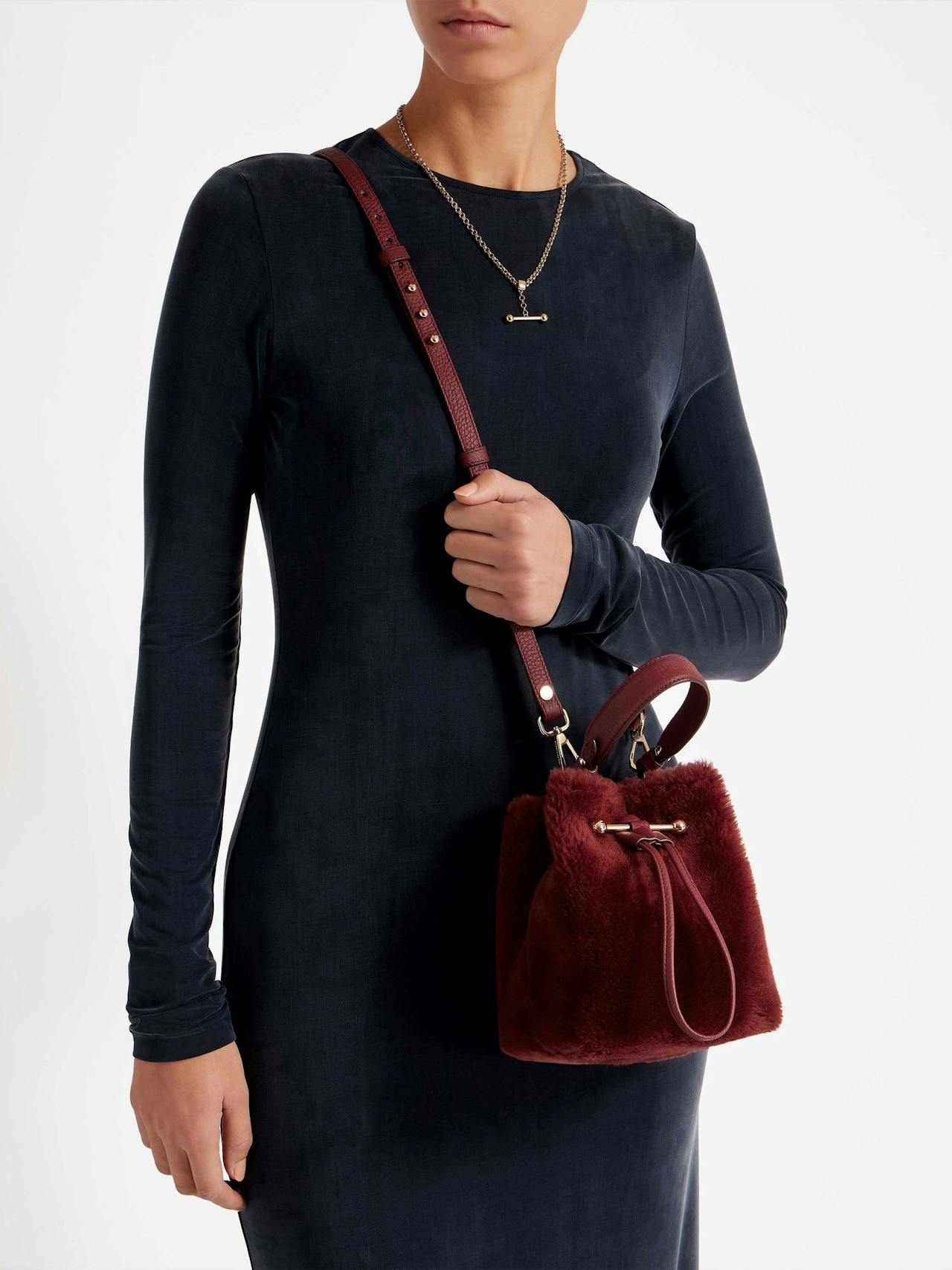 Oxblood shearling Osette bucket bag Osette Strathberry    - Collagerie