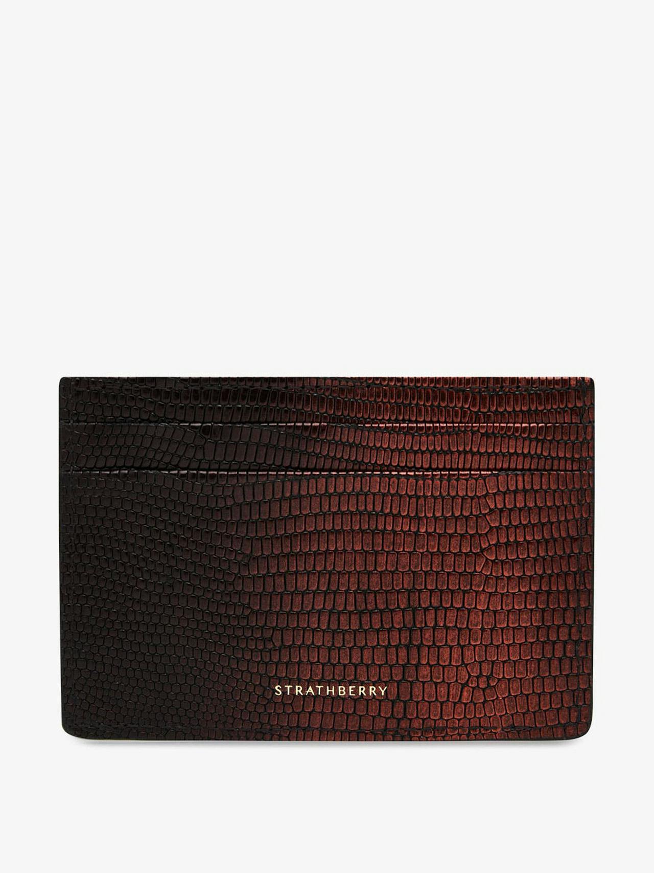 Lizard-embossed leather burgundy dégradé cardholder