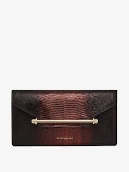 Lizard-embossed leather burgundy dégradé Multrees chain wallet Multrees Chain Wallet Strathberry    - Collagerie