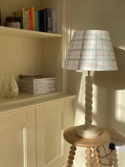 Pale blue gingham lampshade Interiors Hum London    - Collagerie