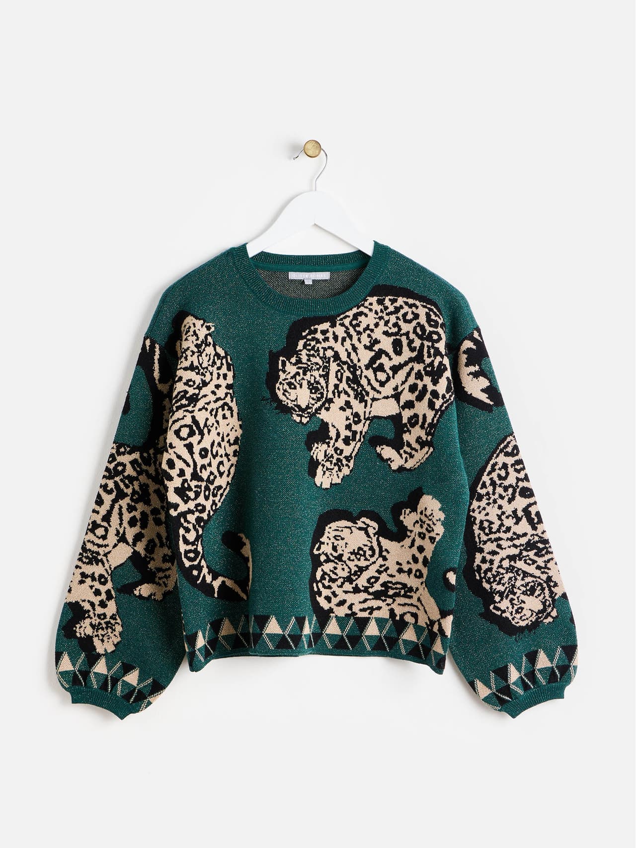 Green sparkly leopard knitted jumper