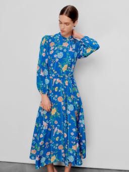 Bright blue Sonia bamboo and birds dress DRESSES Beulah London    - Collagerie