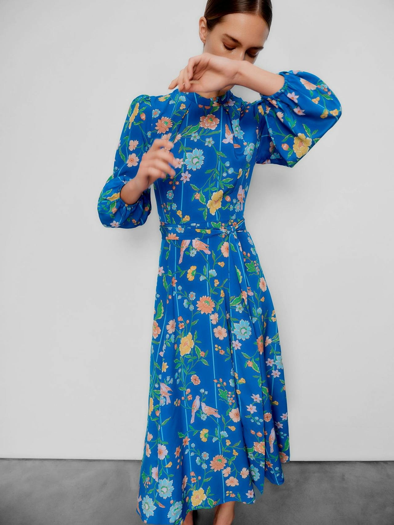 Bright blue Sonia bamboo and birds dress DRESSES Beulah London    - Collagerie