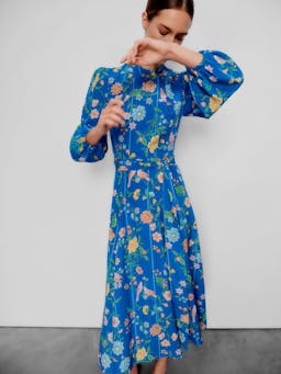 Bright blue Sonia bamboo and birds dress DRESSES Beulah London    - Collagerie