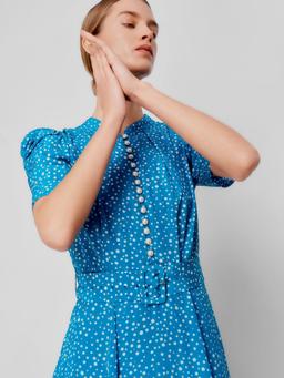 Bright blue Ahana polka dress DRESSES Beulah London    - Collagerie