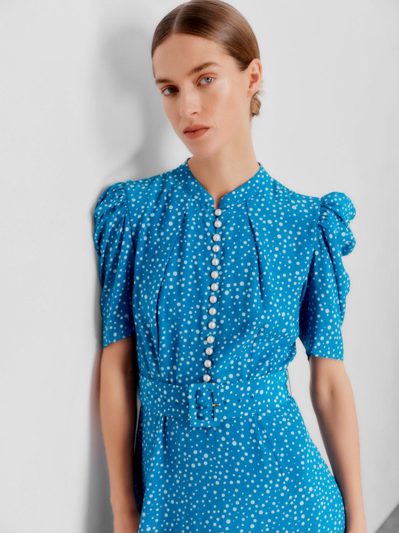 Bright blue Ahana polka dress DRESSES Beulah London    - Collagerie