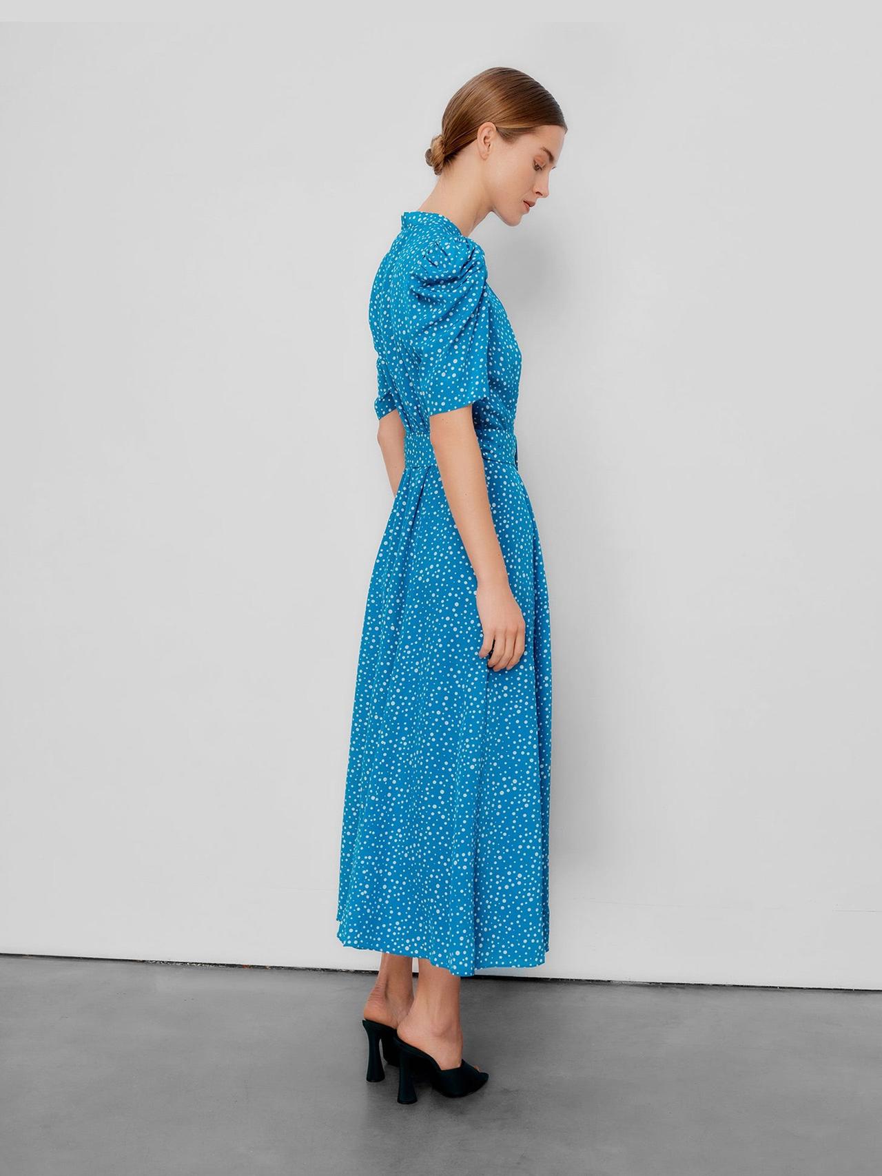 Bright blue Ahana polka dress DRESSES Beulah London    - Collagerie