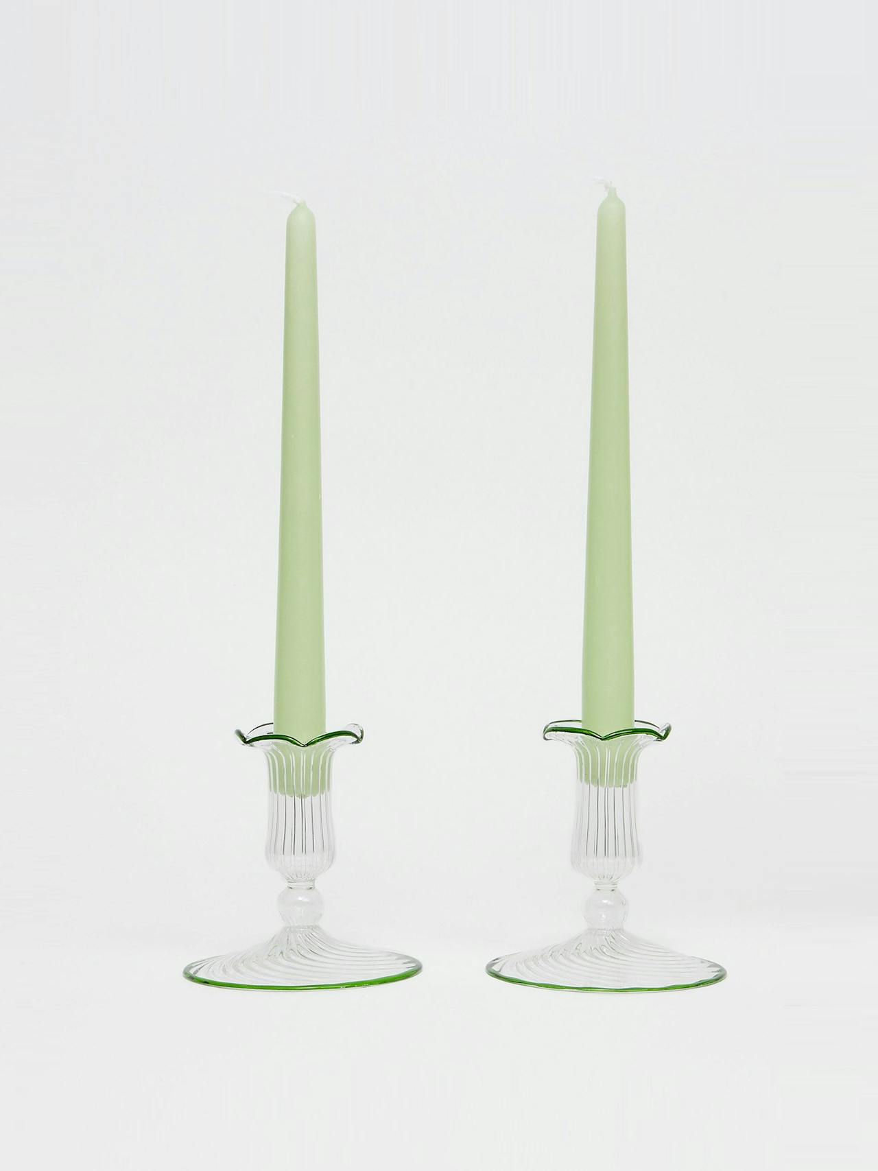 Green Isla candleholders, set of 2