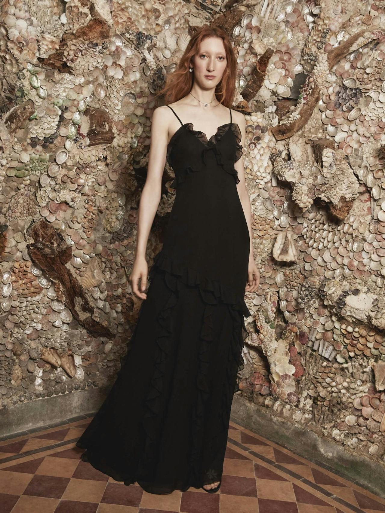 Contessa black crinkle chiffon ruffle gown GOWN Markarian    - Collagerie