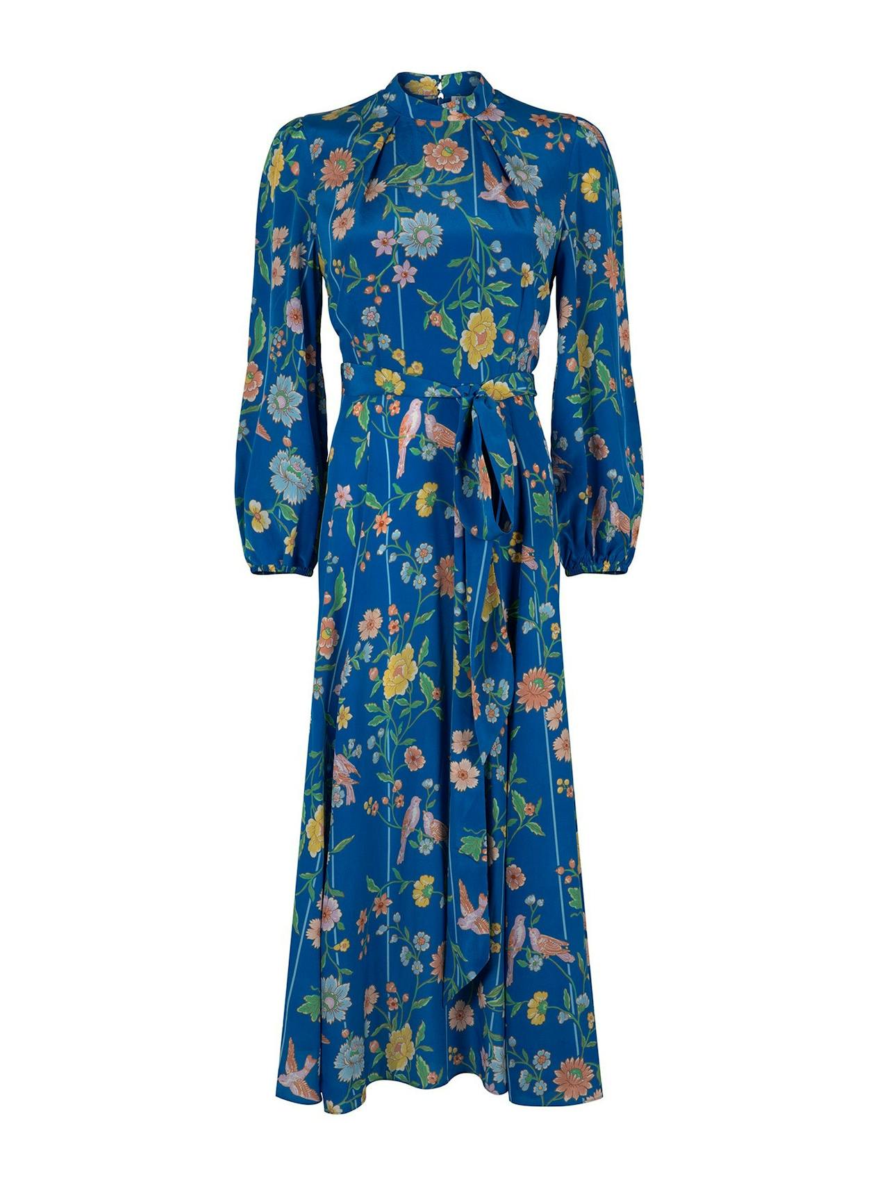 Bright blue Sonia bamboo and birds dress