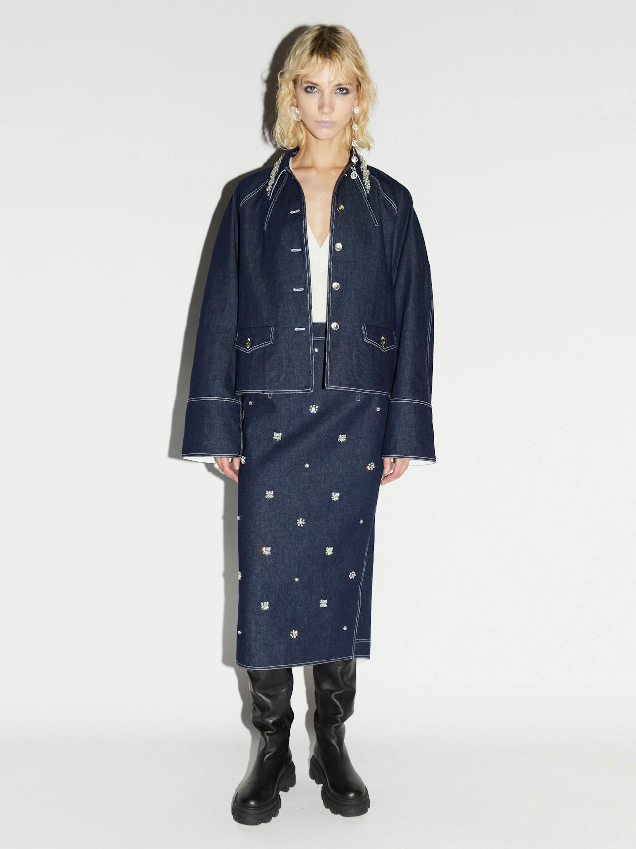 Indigo embellished denim Travis jacket Coats & Jackets Huishan Zhang    - Collagerie