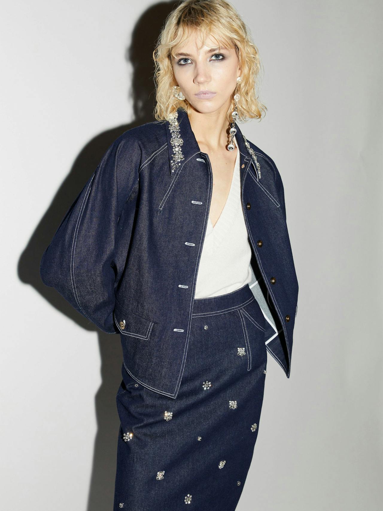 Indigo embellished denim Travis jacket Coats & Jackets Huishan Zhang    - Collagerie