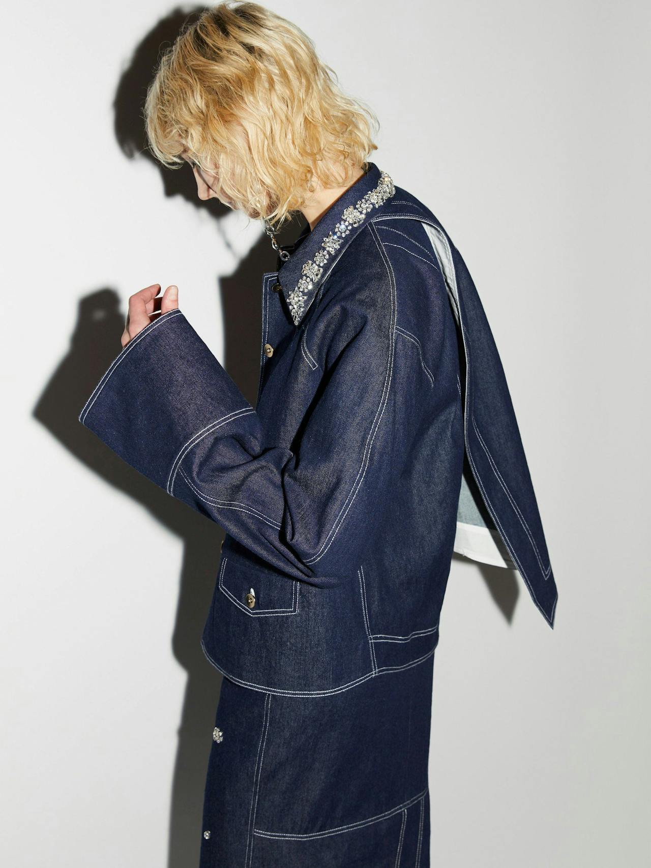 Indigo embellished denim Travis jacket Coats & Jackets Huishan Zhang    - Collagerie