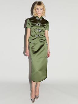 Olive green satin Dario skirt Skirt Huishan Zhang    - Collagerie