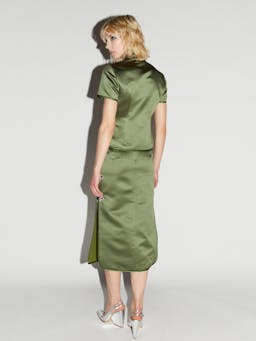 Olive green satin Dario skirt Skirt Huishan Zhang    - Collagerie