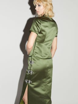 Olive green satin Dario skirt Skirt Huishan Zhang    - Collagerie