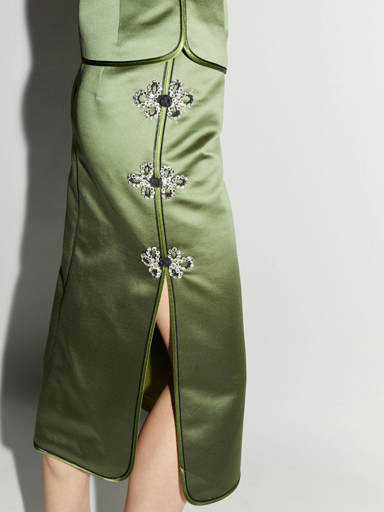 Olive green satin Dario skirt Skirt Huishan Zhang    - Collagerie