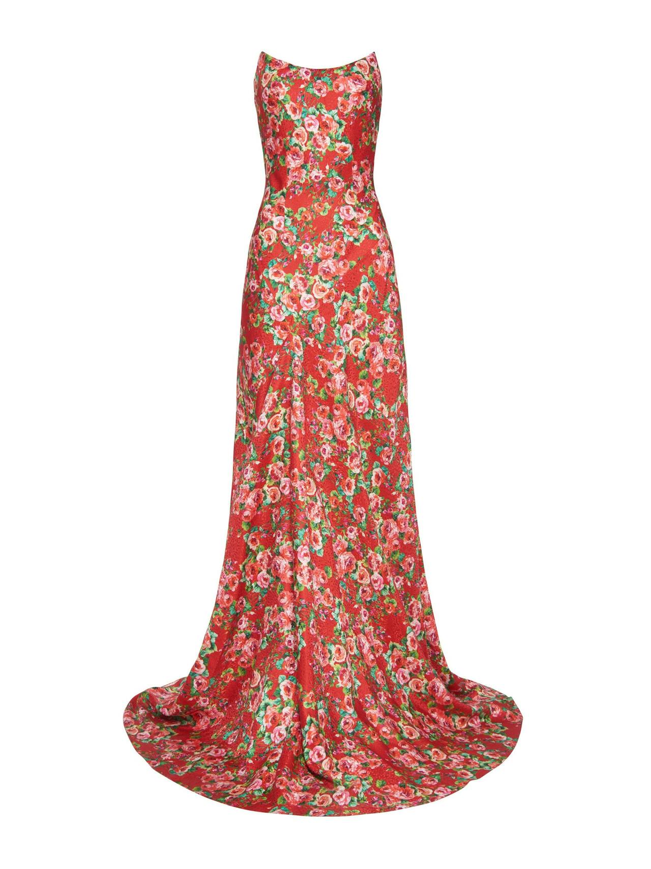 Red rose floral draped Tallulah gown