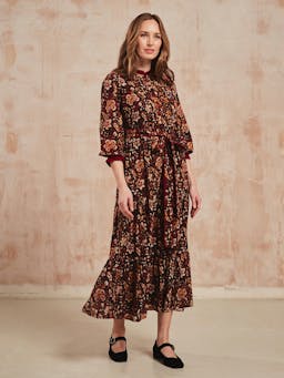 Tilly dress in Tan Jaal Dresses Pink City Prints    - Collagerie