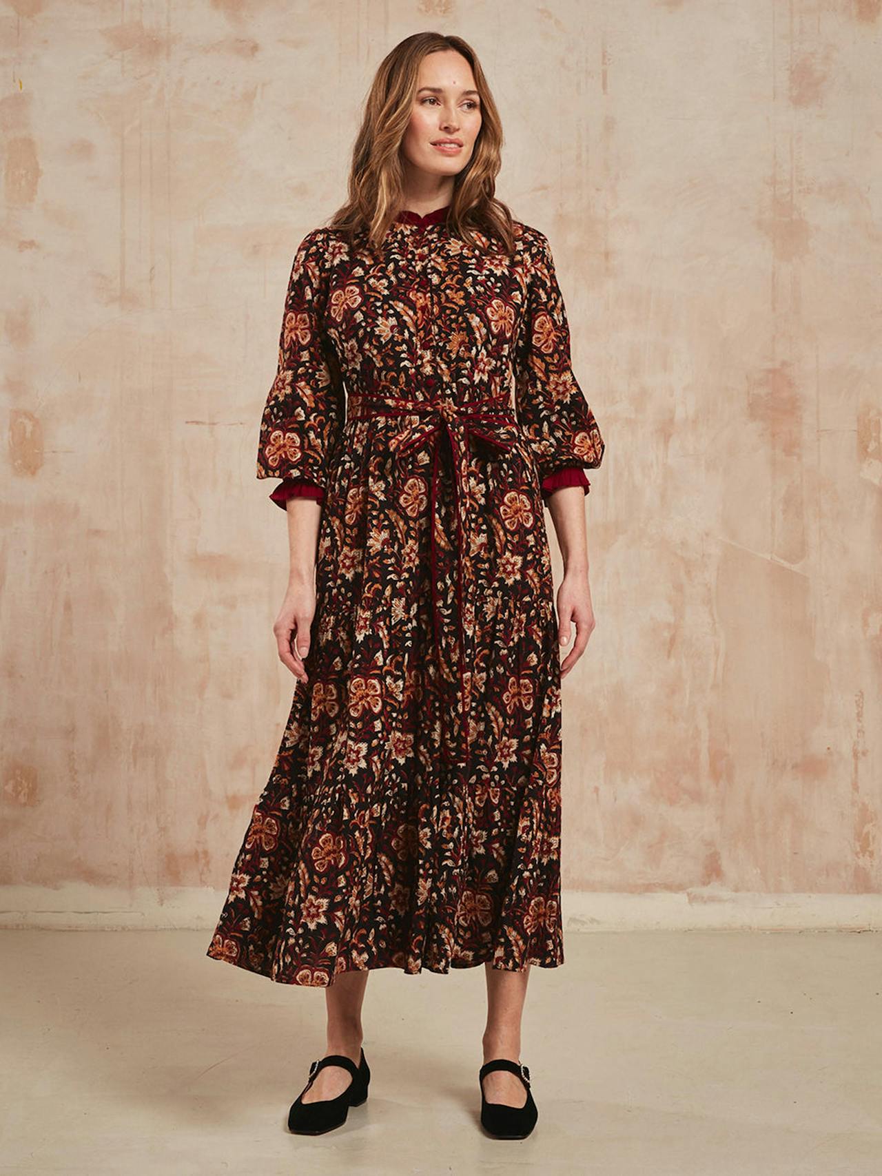 Tilly dress in Tan Jaal Dresses Pink City Prints    - Collagerie