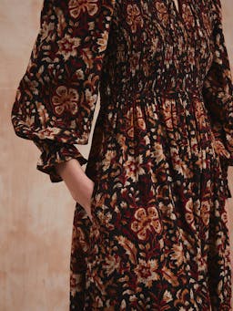 Izzy dress in Tan Jaal Dresses Pink City Prints    - Collagerie