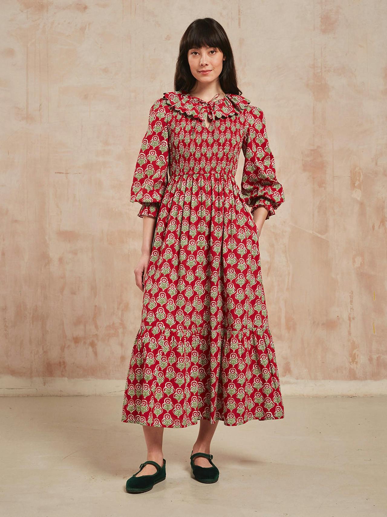 Burgundy buta Rita dress Dresses Pink City Prints    - Collagerie