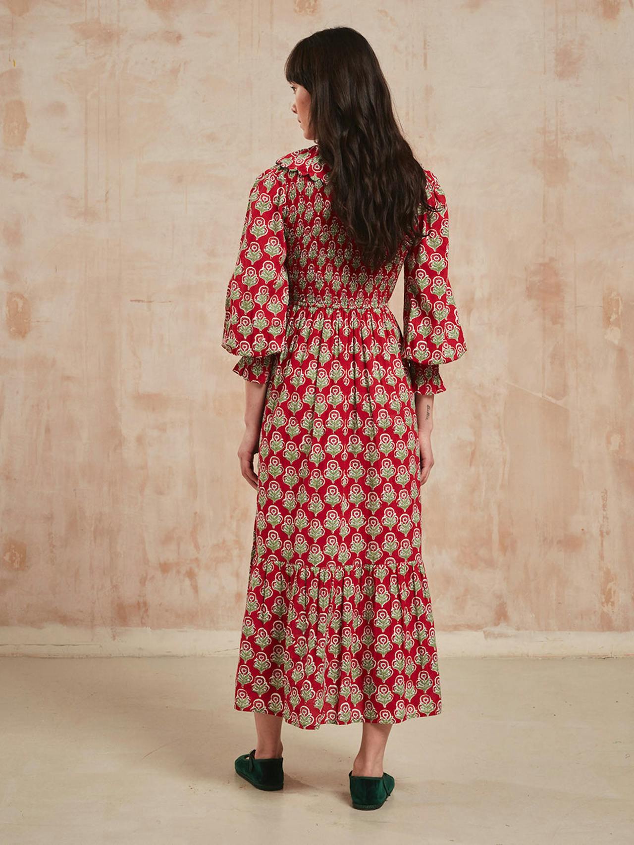 Burgundy buta Rita dress Dresses Pink City Prints    - Collagerie