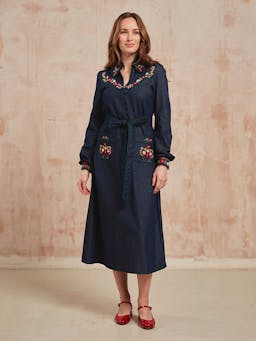 Folk denim western dress Dresses Pink City Prints    - Collagerie