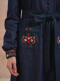 Folk denim western dress Dresses Pink City Prints    - Collagerie