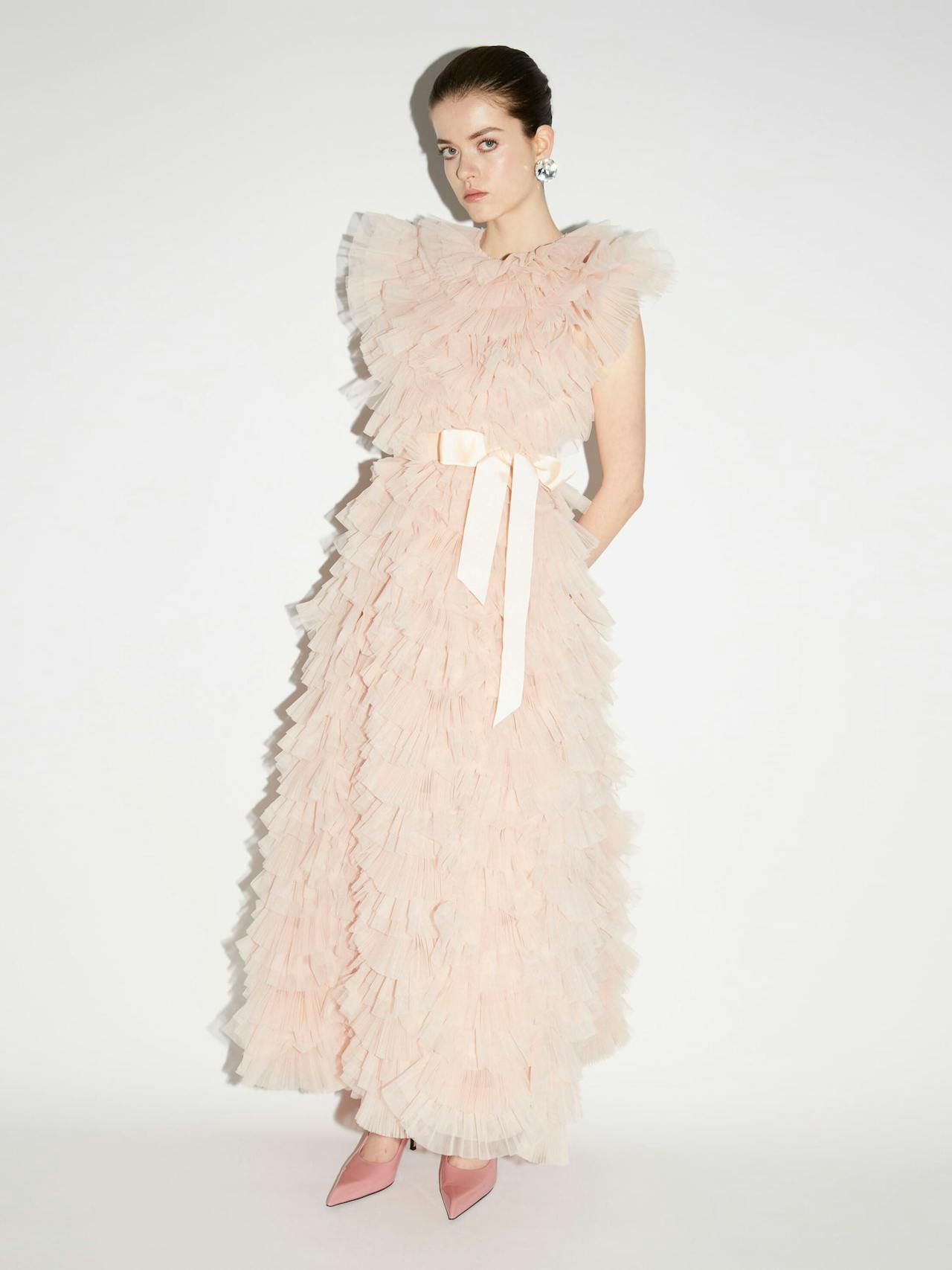 Annalise gown peach tulle Gown Huishan Zhang    - Collagerie