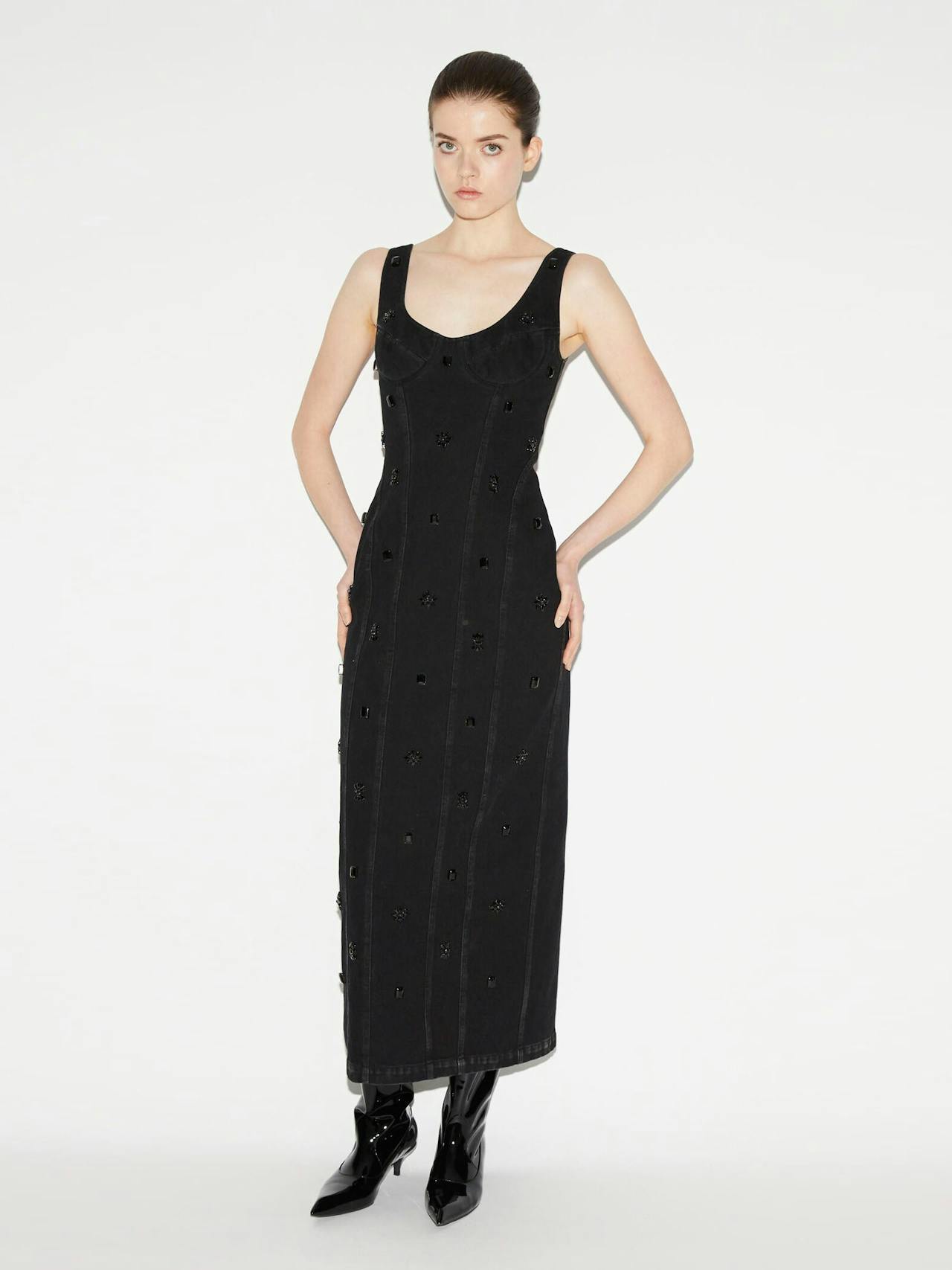 Rosemary dress black embellished denim Dresses Huishan Zhang    - Collagerie