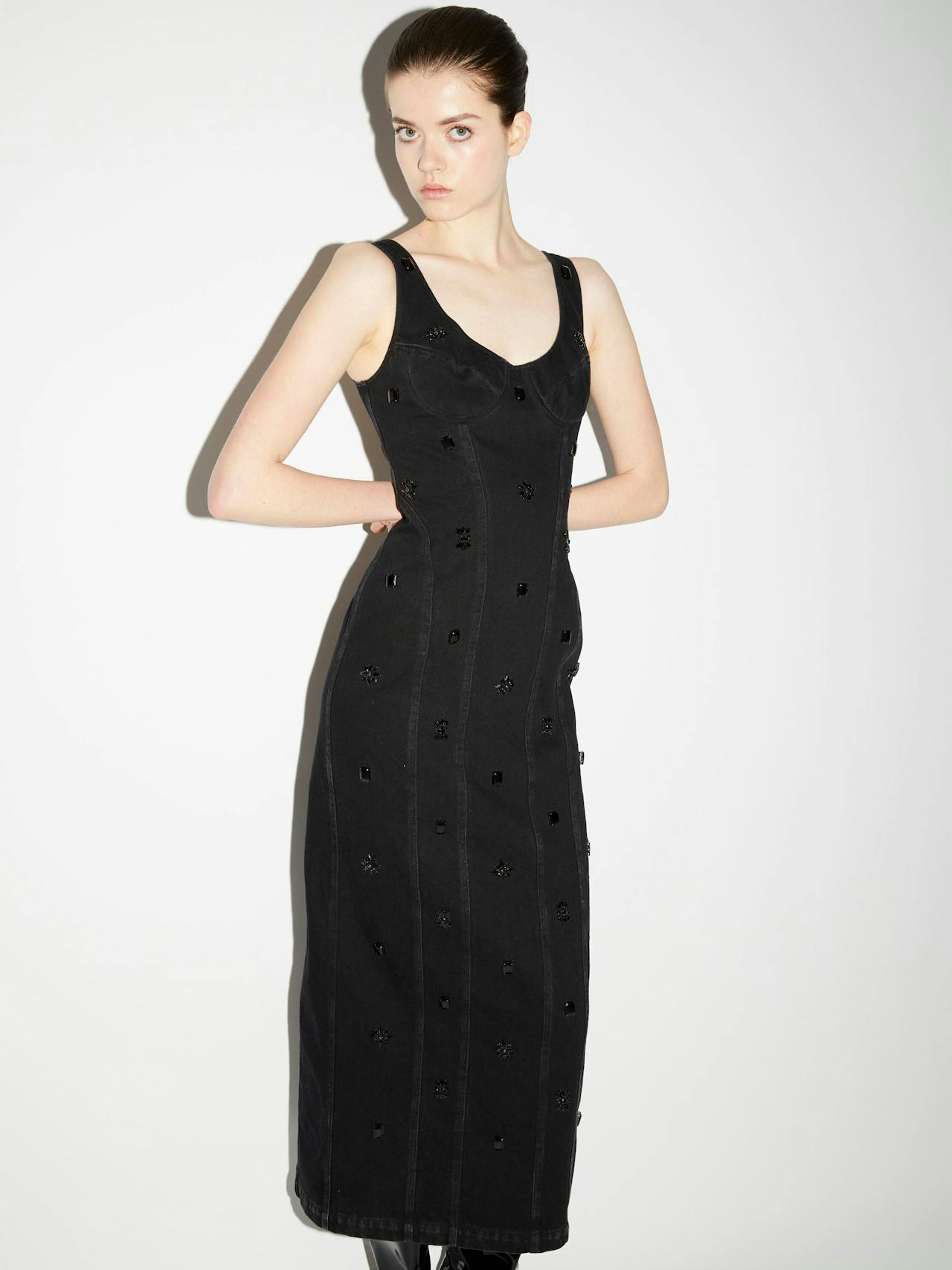 Rosemary dress black embellished denim Dresses Huishan Zhang    - Collagerie